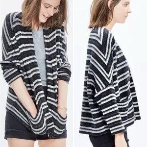 MADEWELL Stripe Upbeat Cardigan Open Front Sweater with Pockets Sz S/XS